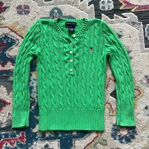 Girl’s Green Button Up Ribbed Ralph Lauren Sweater - No Flaws